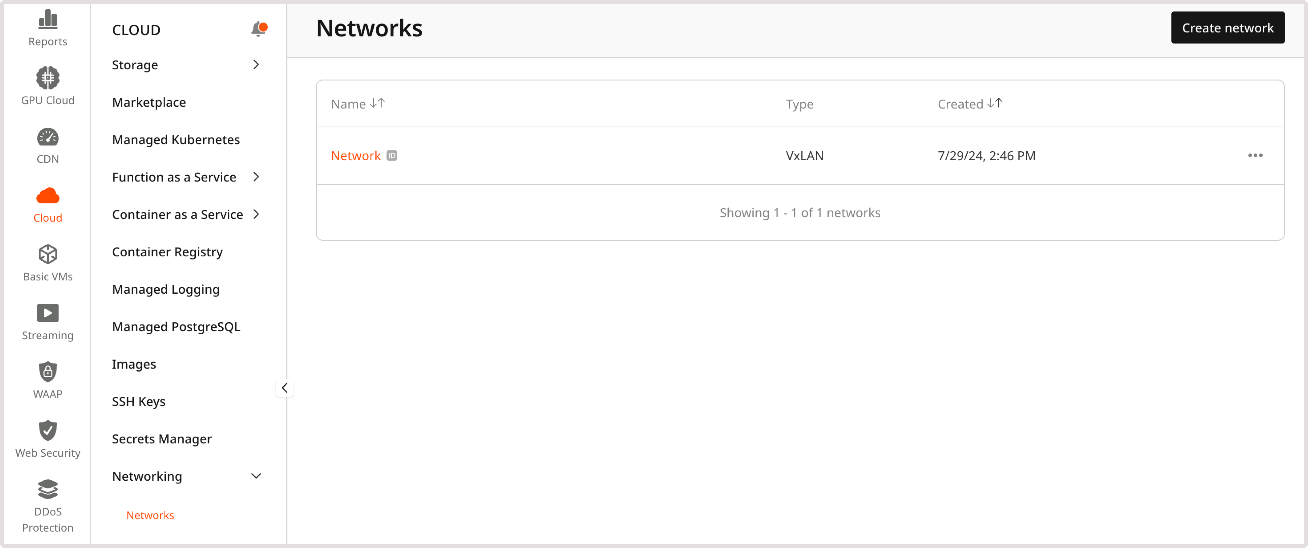 Networks page in the Customer Portal