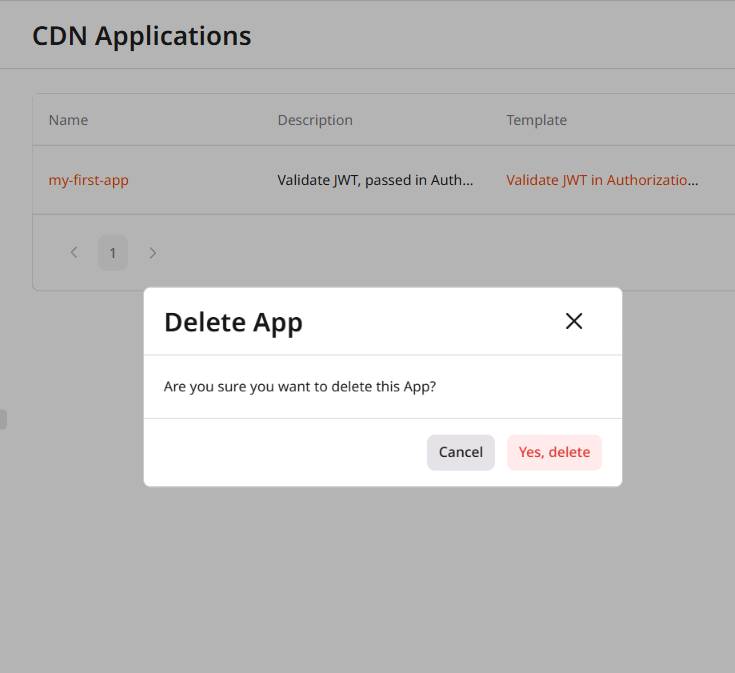Delete app confirmation dialog