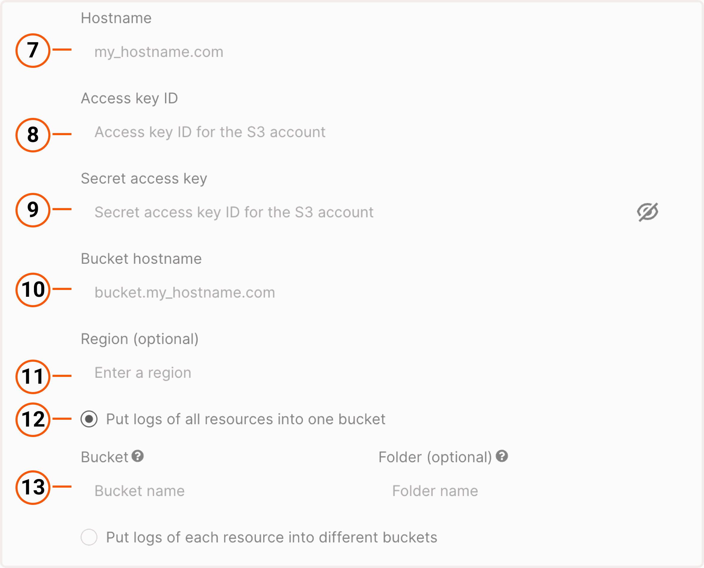 Raw logs settings for 3-rd party S3 storage