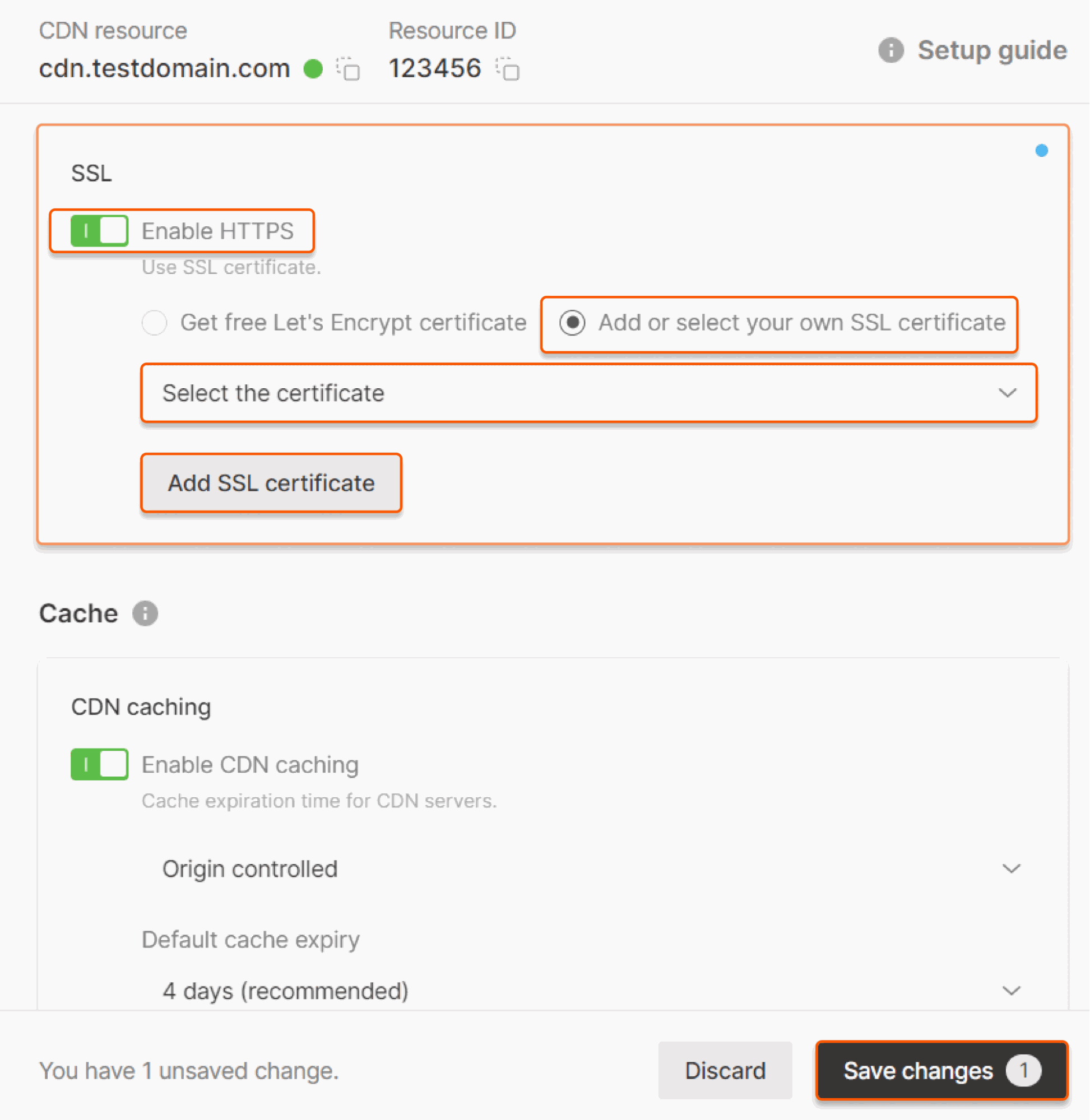 Add or select your own SSL certificate