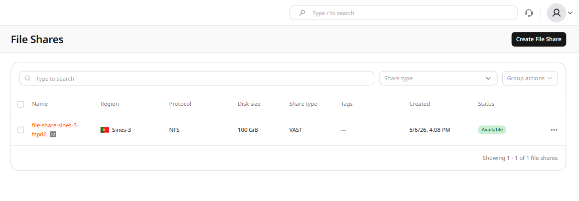 File share context menu with Delete option