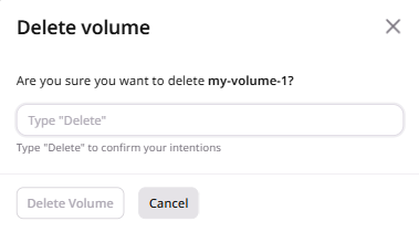 Delete volume confirmation dialog