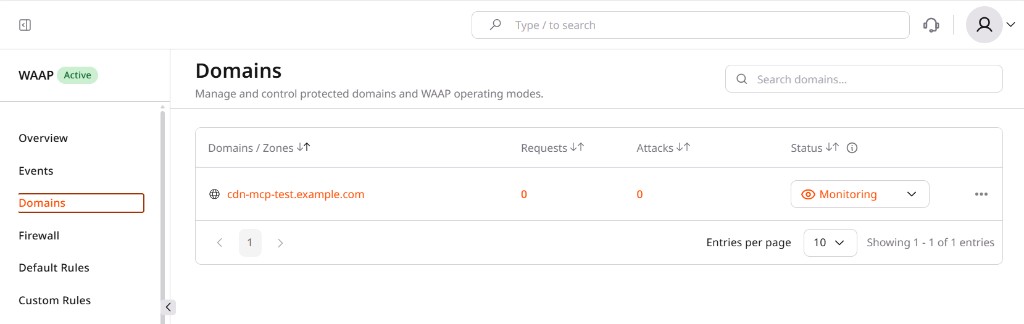 Domains page in the Customer Portal