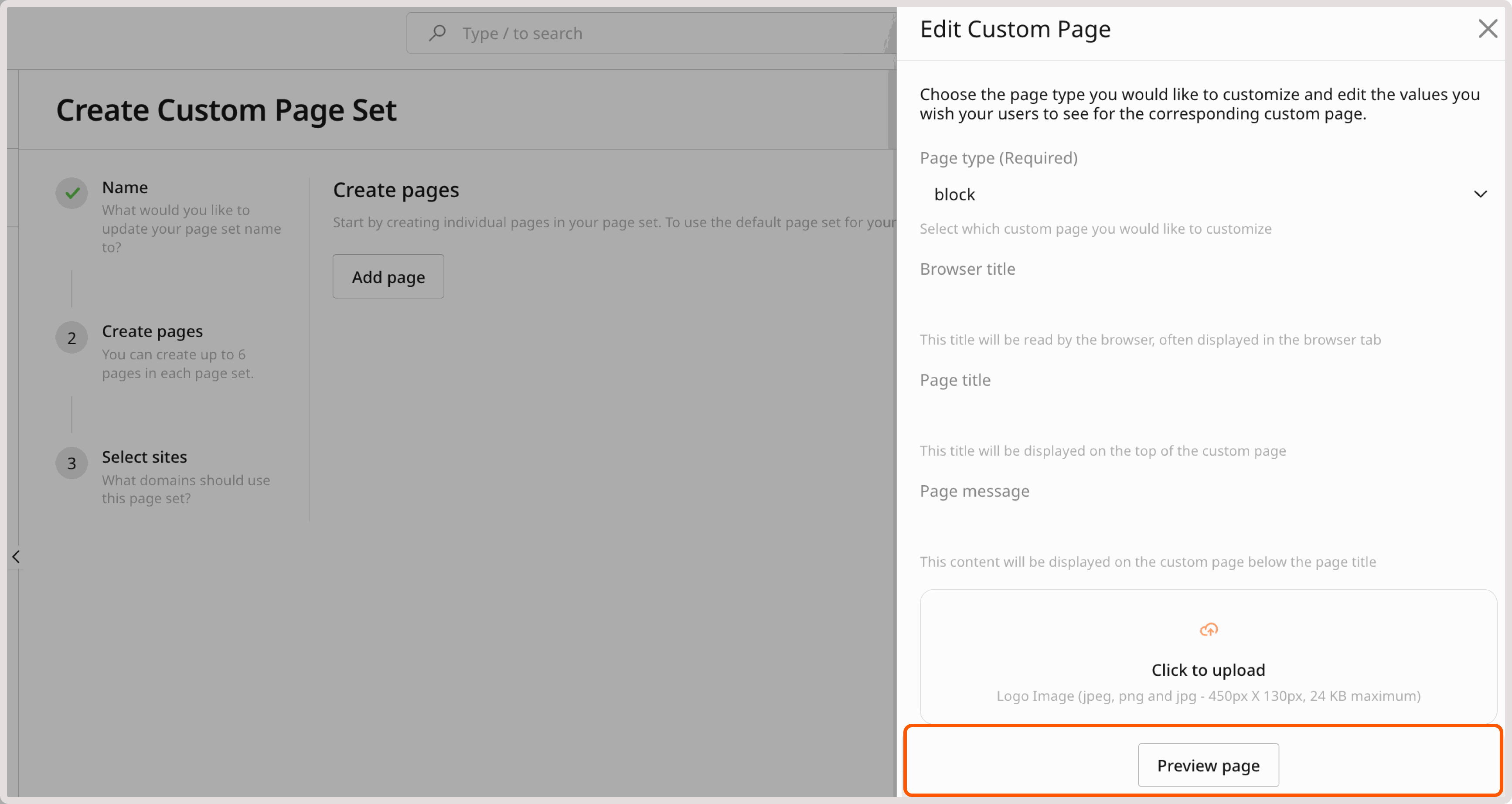 Preview page button