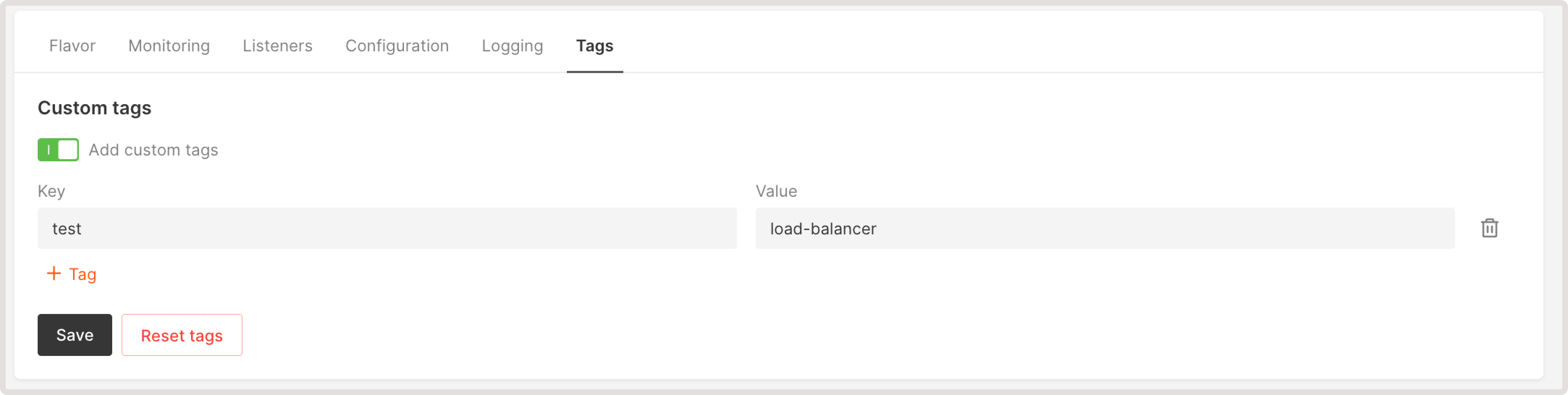 Tags tab settings