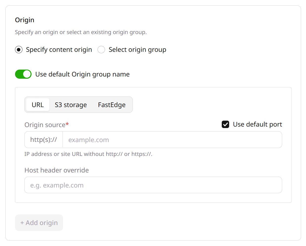 Configure origin