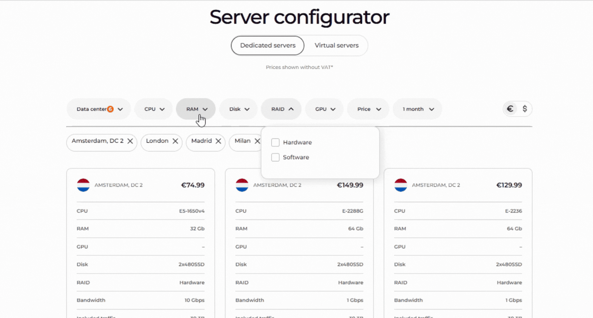 Dedicated Servers section
