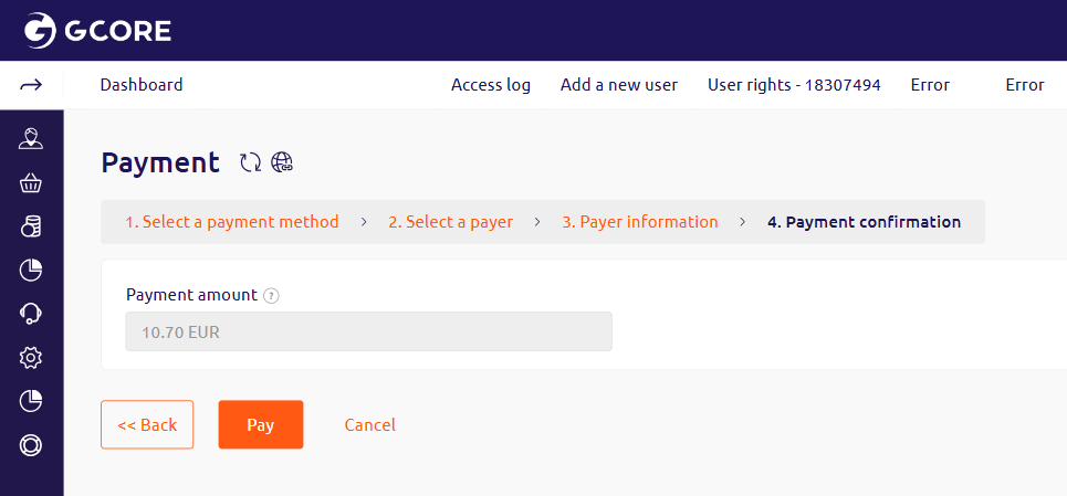 Step 4: Payment confirmation showing total amount with Pay button