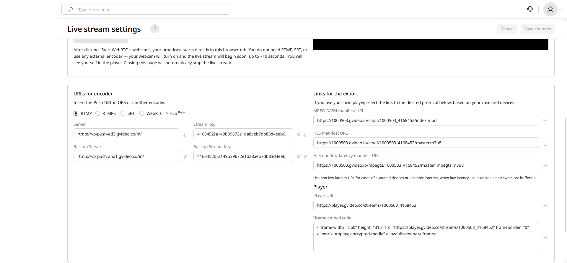 Export links and player options