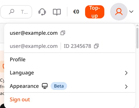 Profile menu in the Customer Portal