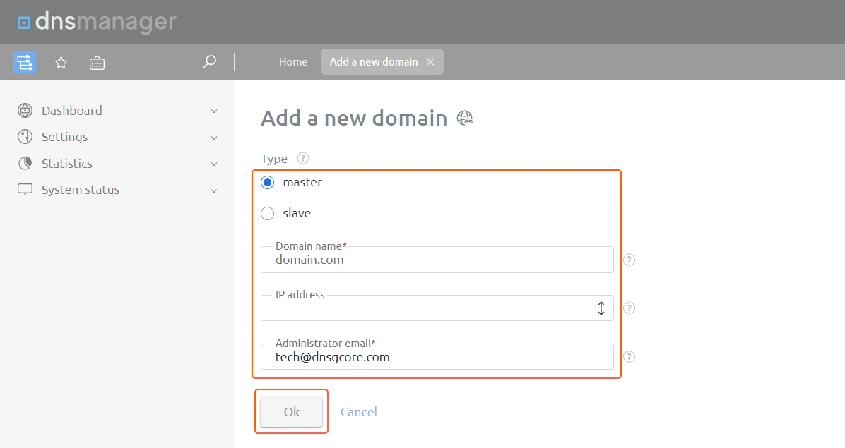 Specify the domain