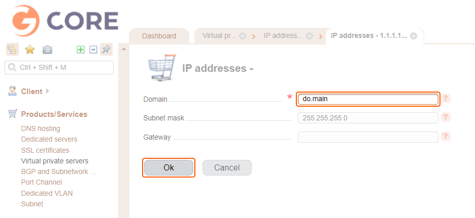 IP addresses window