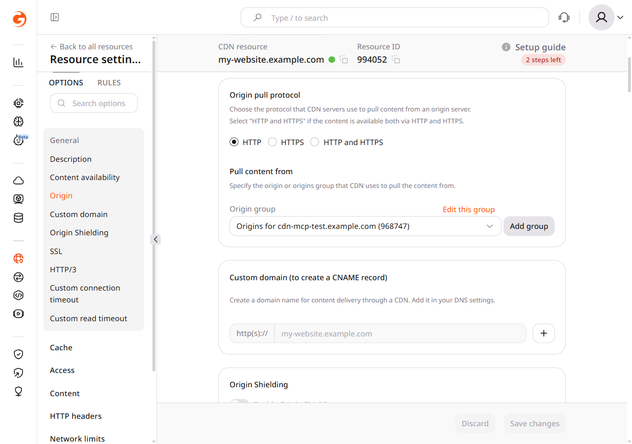 Origin pull protocol and Pull content from settings in the General section