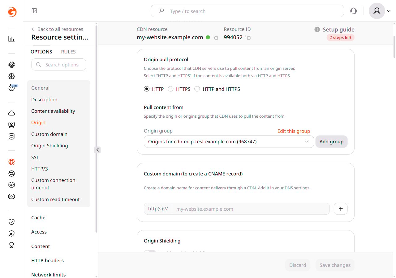 Origin pull protocol and Pull content from settings in the General section