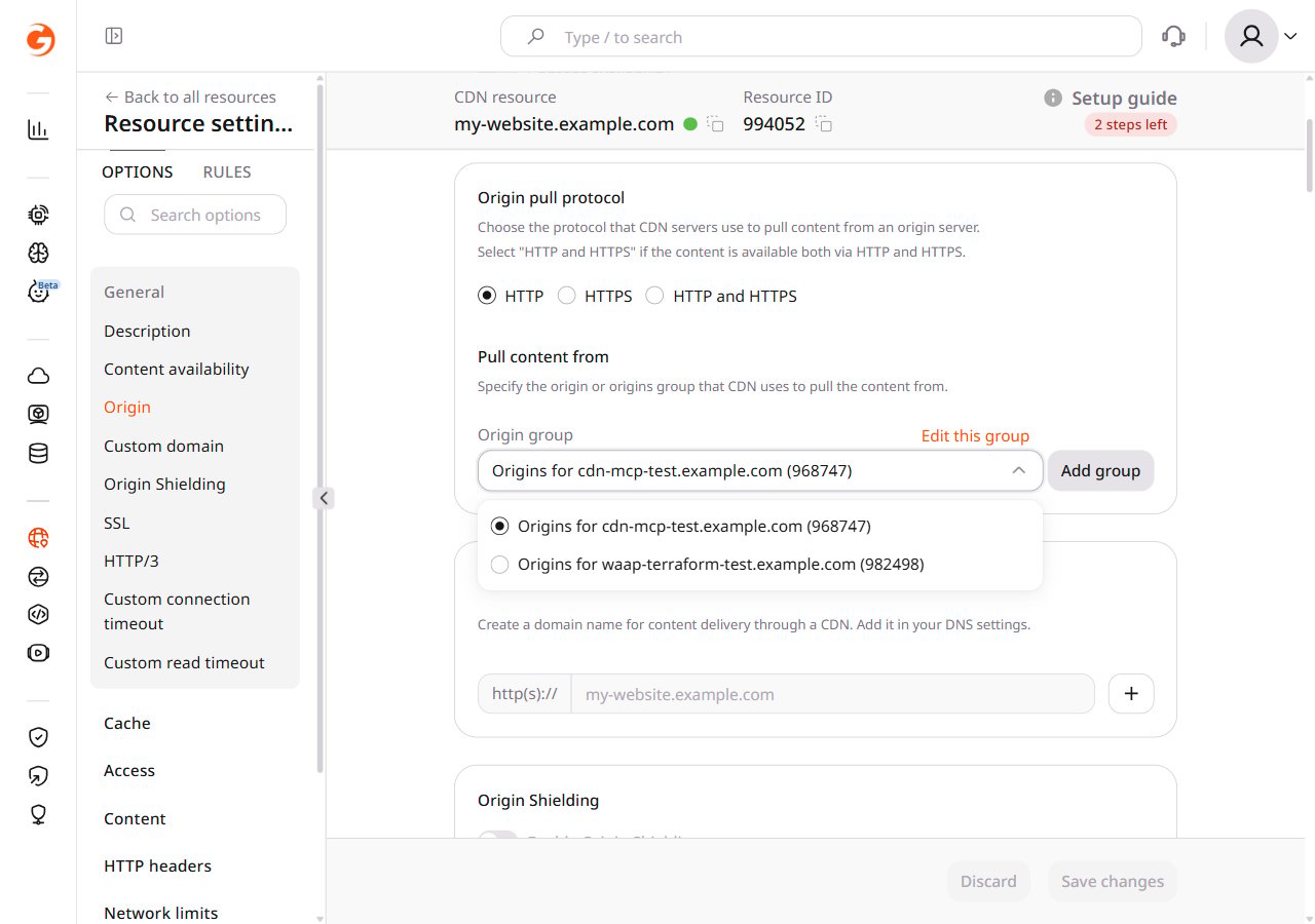 Origin group dropdown showing available groups to select