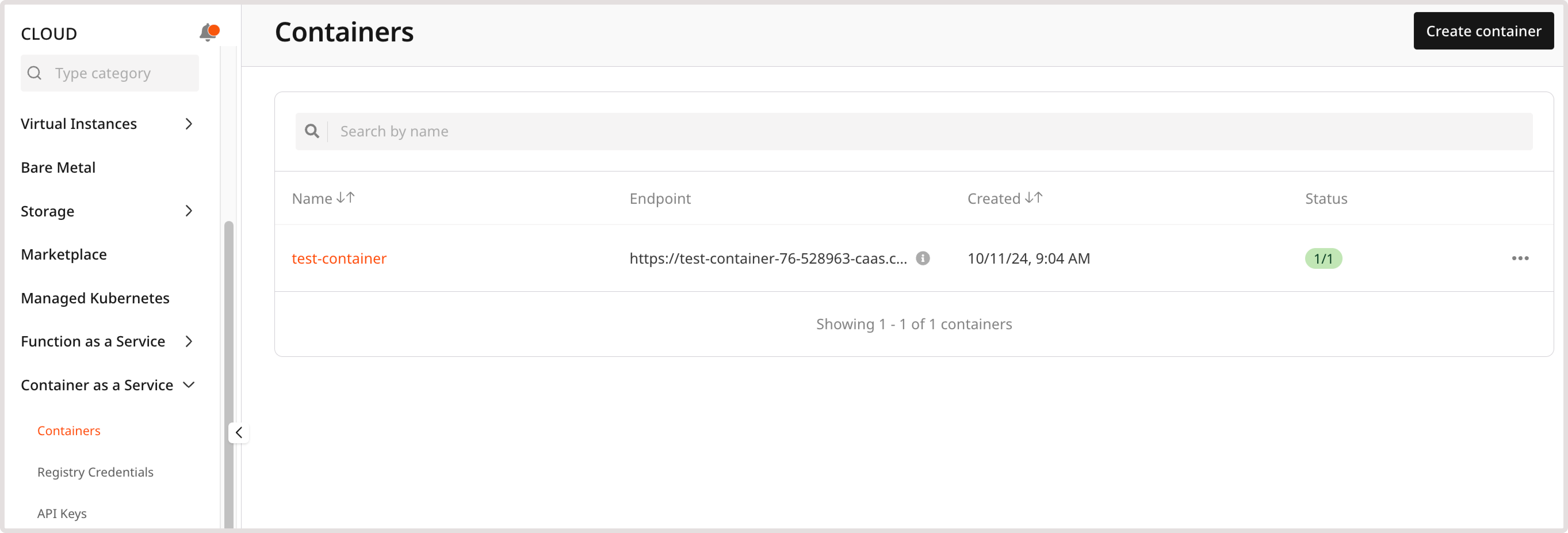 Containers page