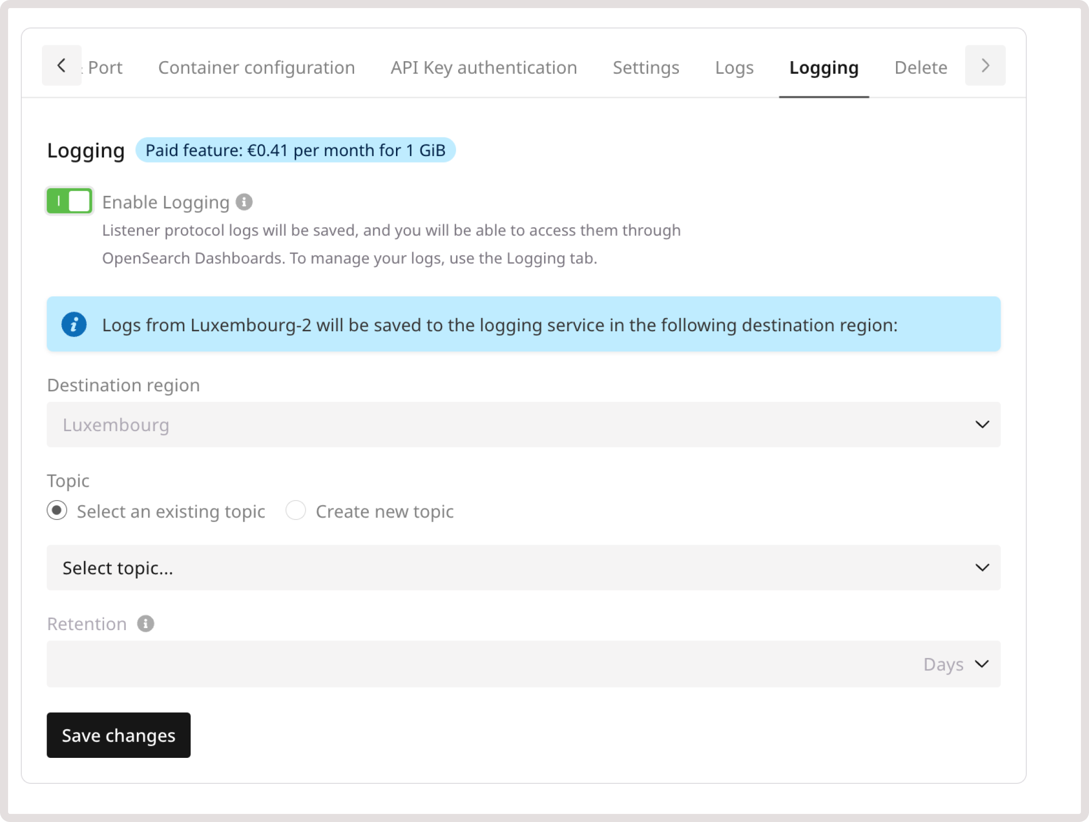 Logging tab