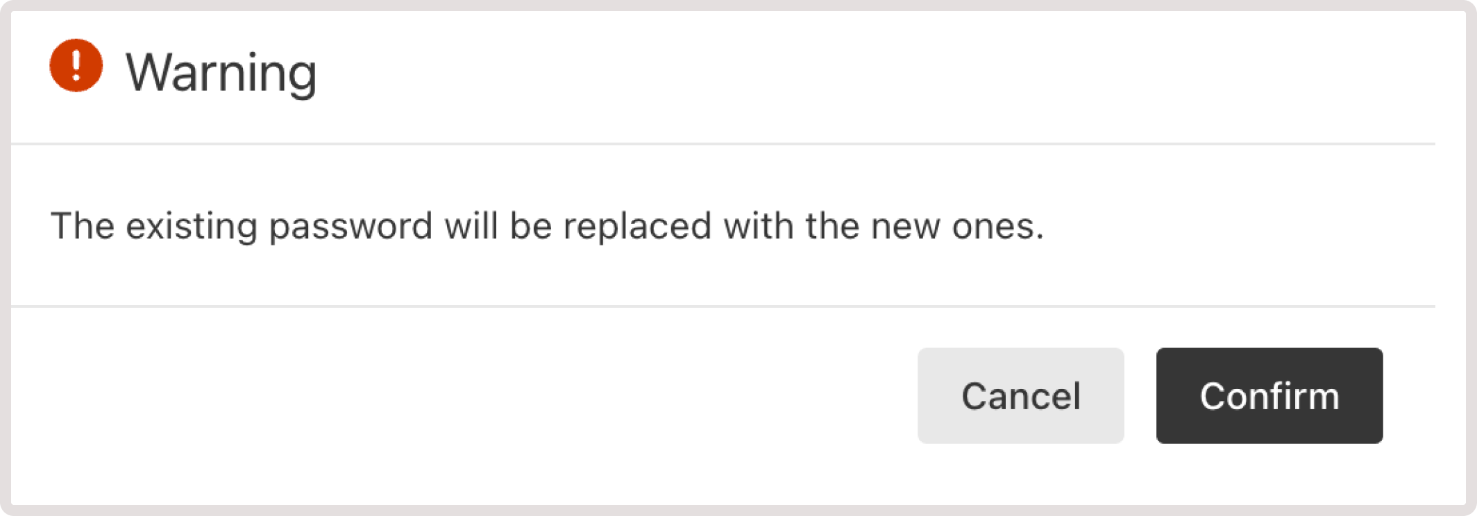 Reset password confirmation dialog