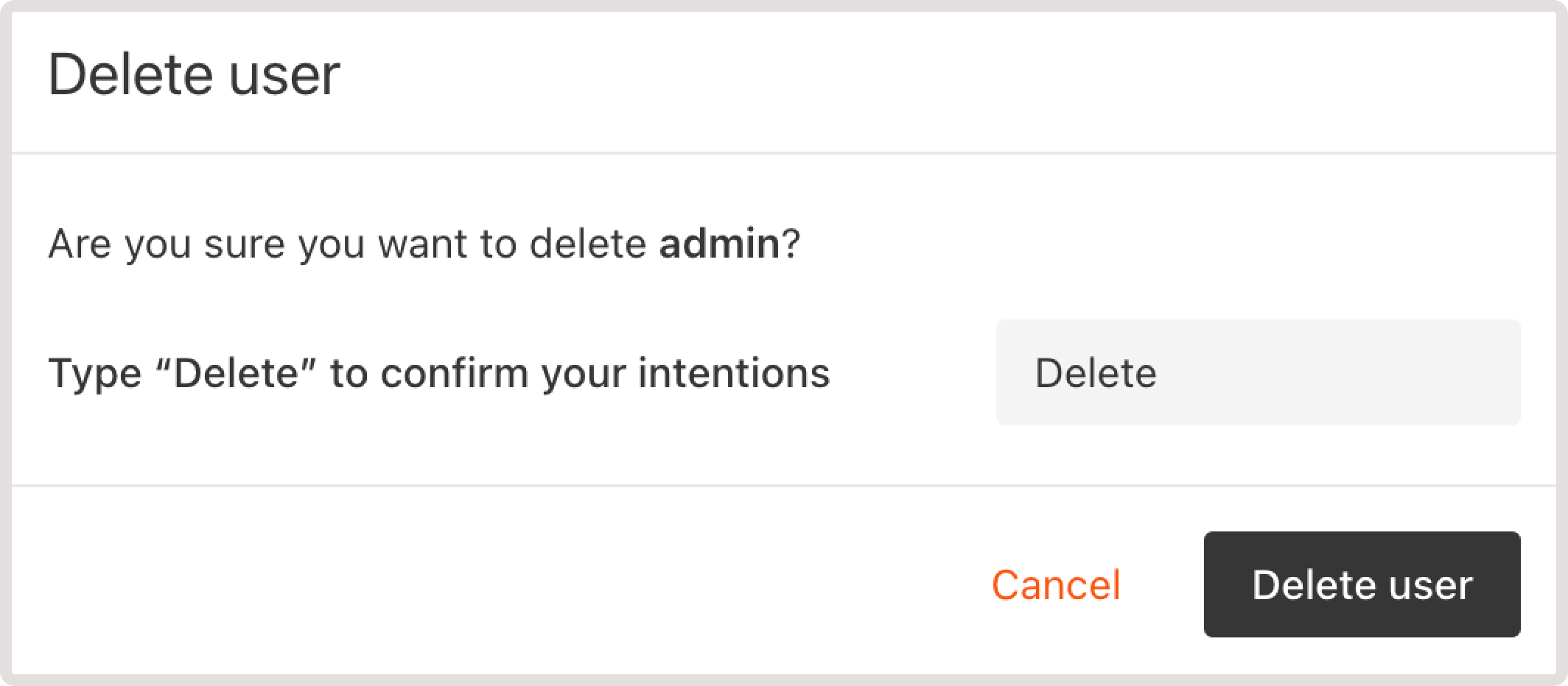 Delete user confirmation dialog