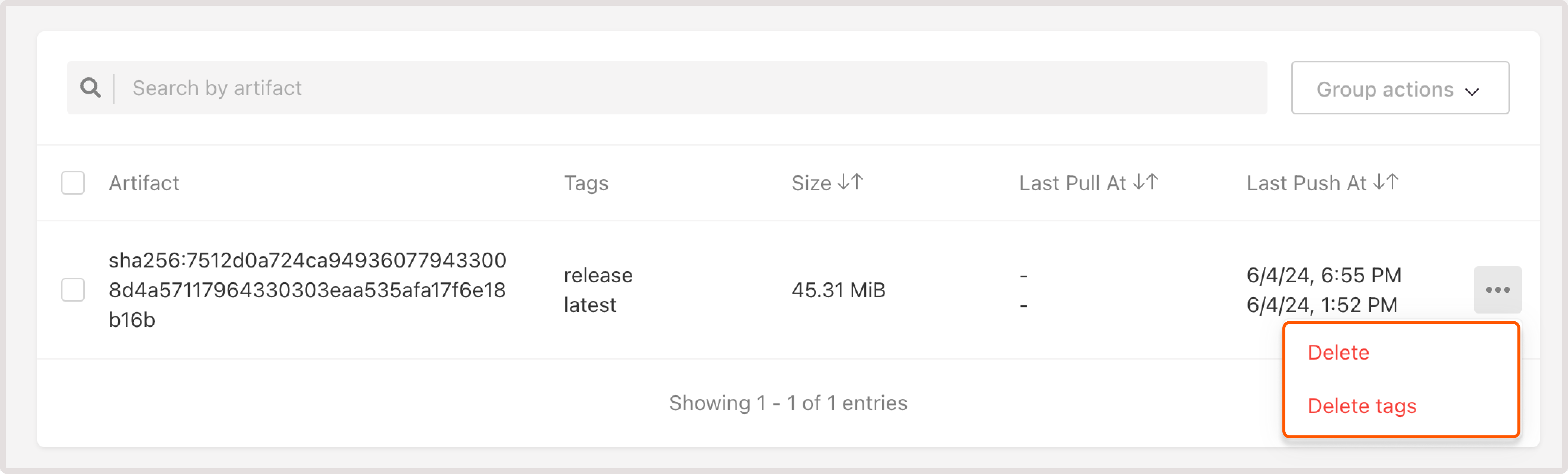 Image settings with the highlighted delete and delete tags buttons