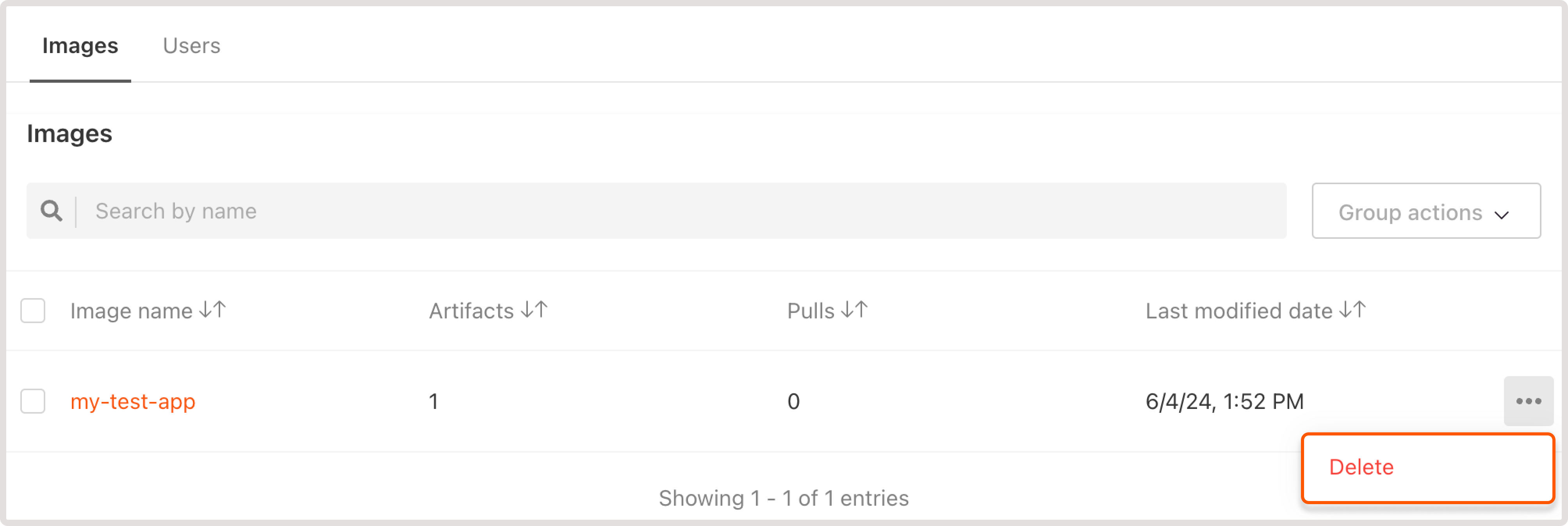 Image settings with the highlighted delete button