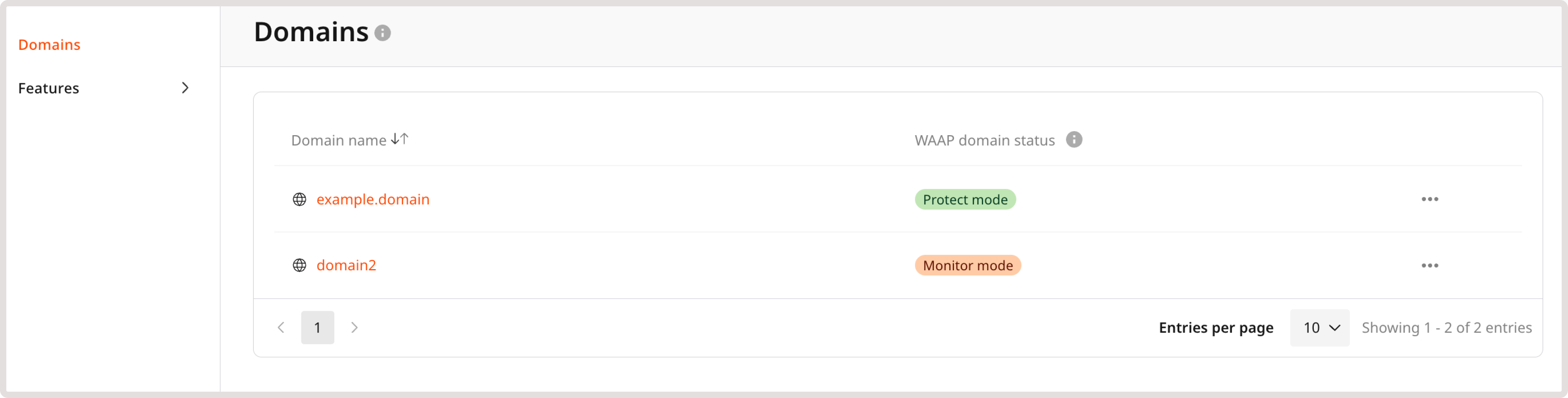 Domains page in the Customer Portal