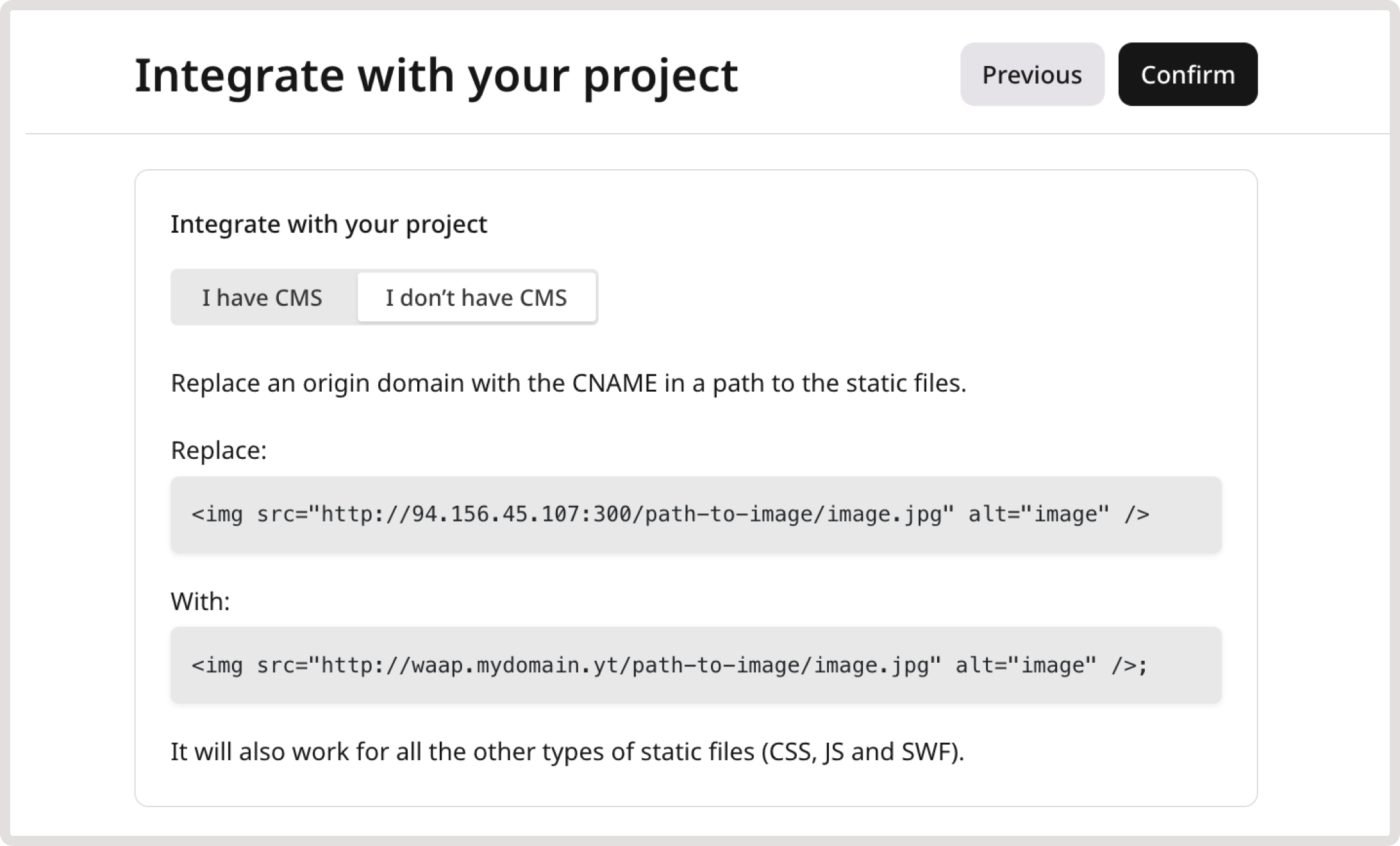 Example of CMS configuration
