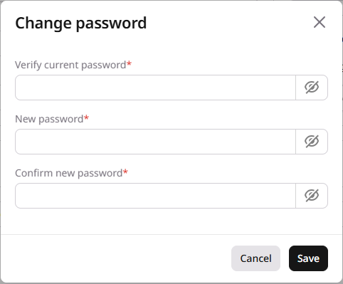 Change password dialog with current and new password fields