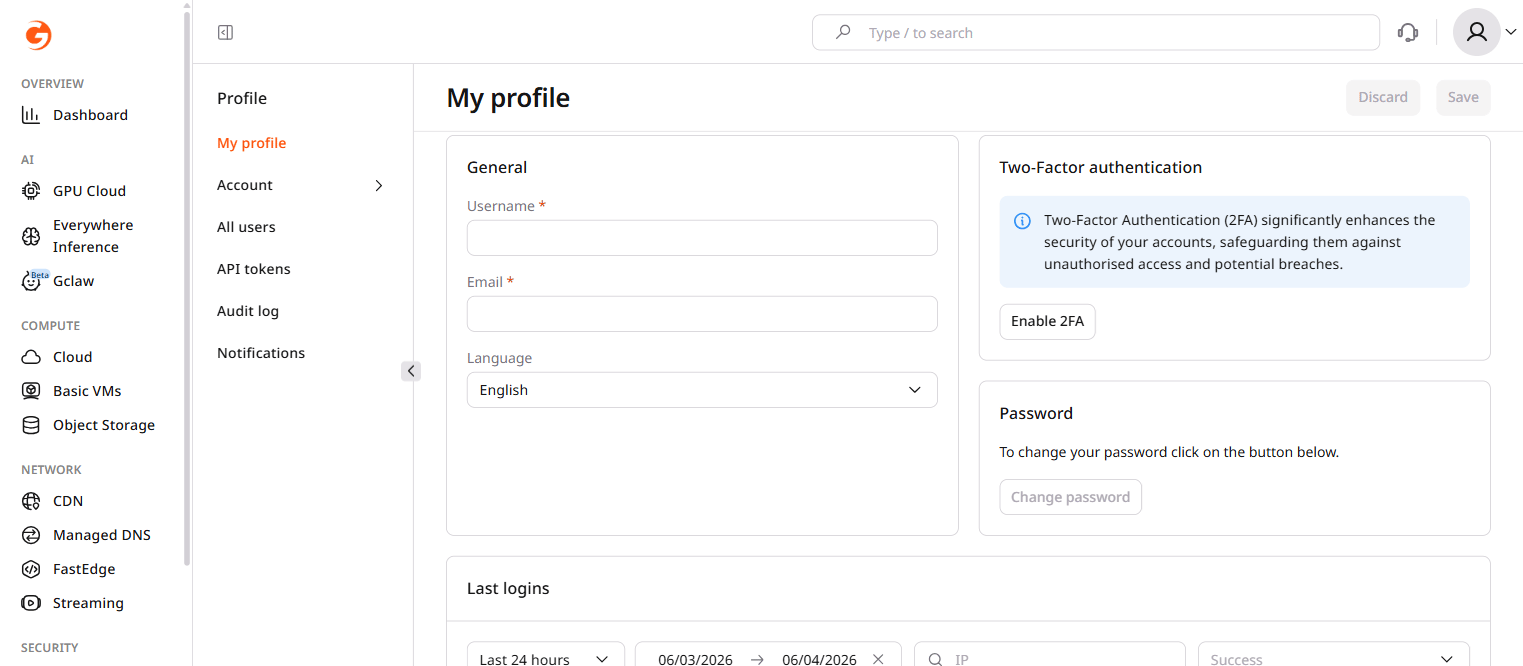 My profile page in the Customer Portal