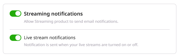Streaming notifications card with the live stream notification toggle