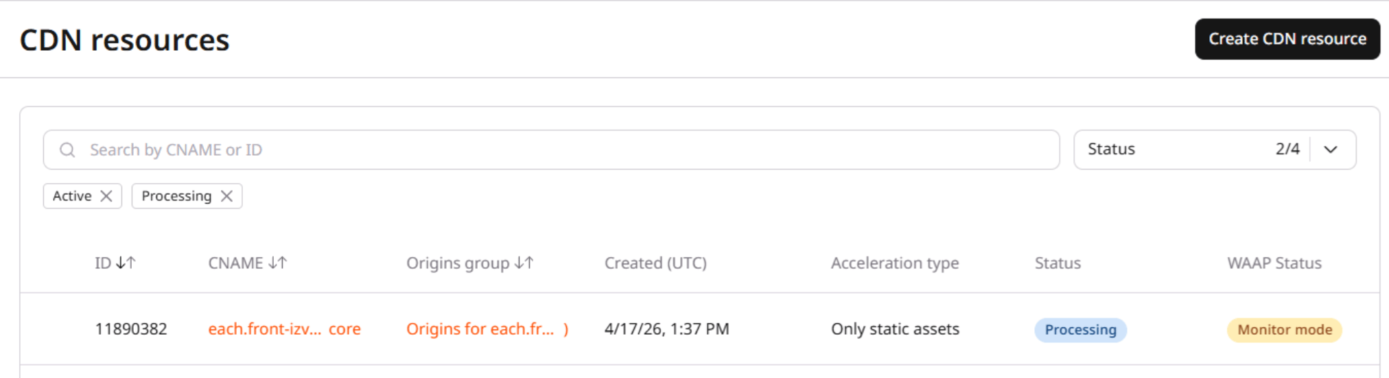 Resource name highlighted