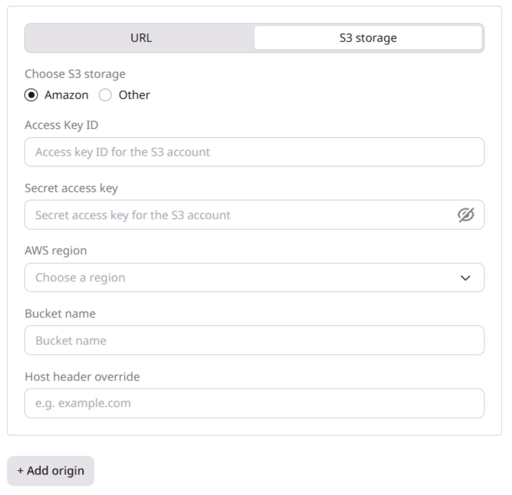 Amazon S3 origin settings