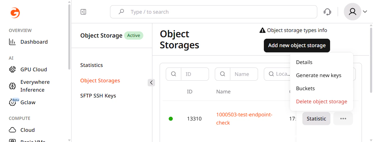 Delete storage