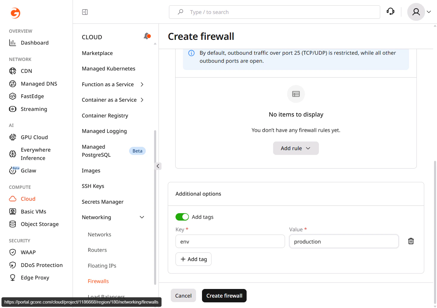 Add tags toggle in the Additional options section during resource creation