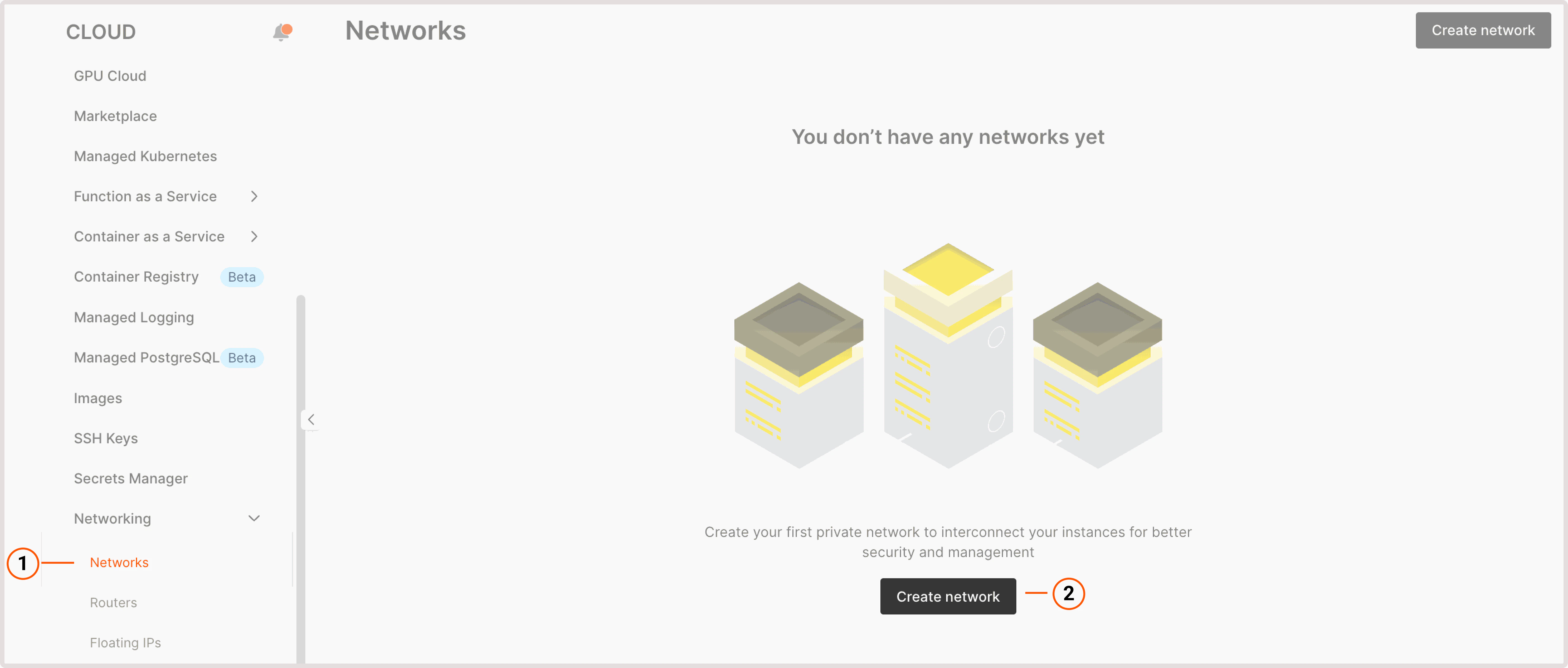 Create network page in the Customer Portal