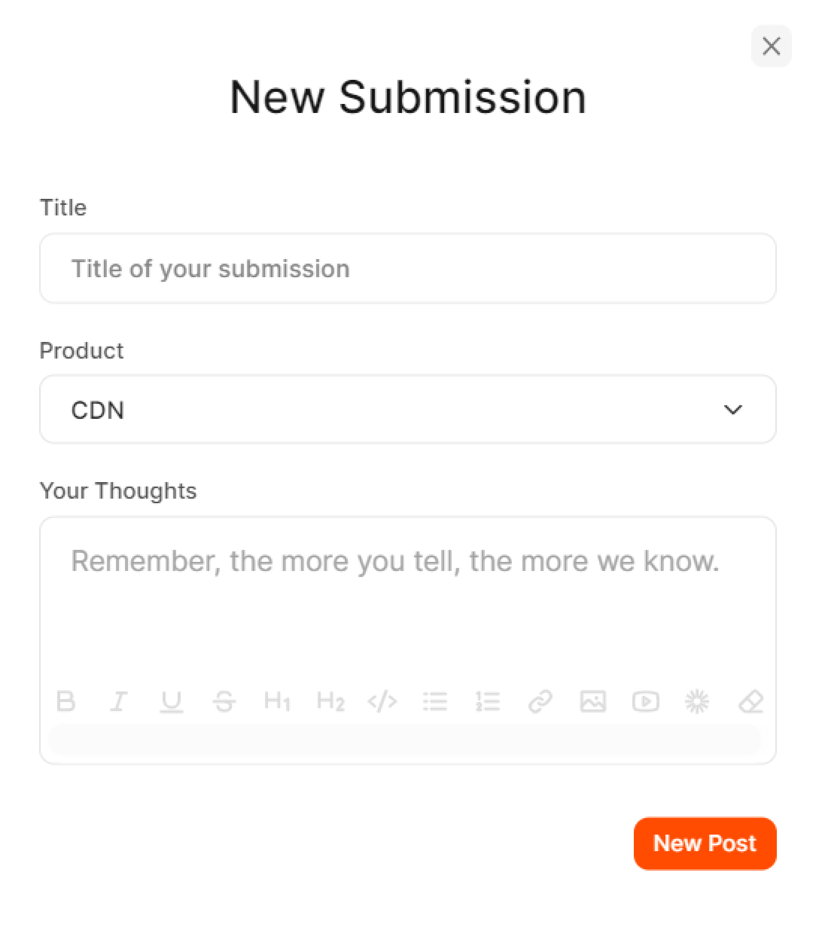 Create new post popup