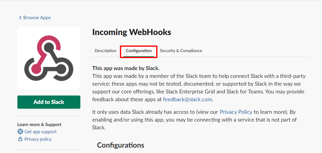 Configuration section.