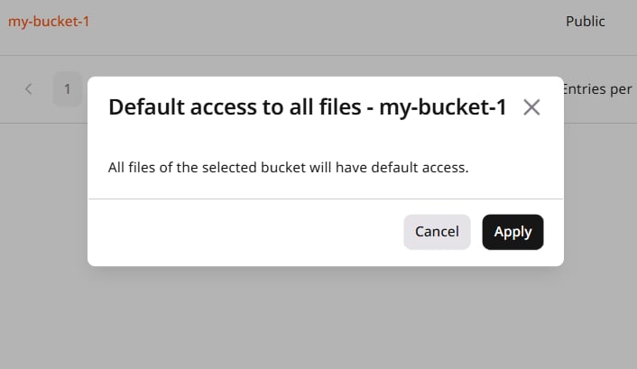 Confirmation dialog for reverting the bucket to default private access