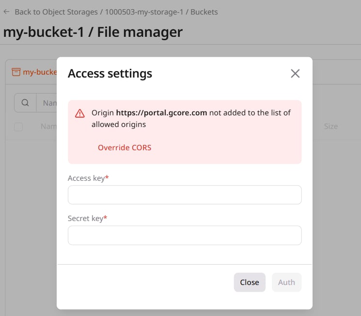 Override CORS dialog