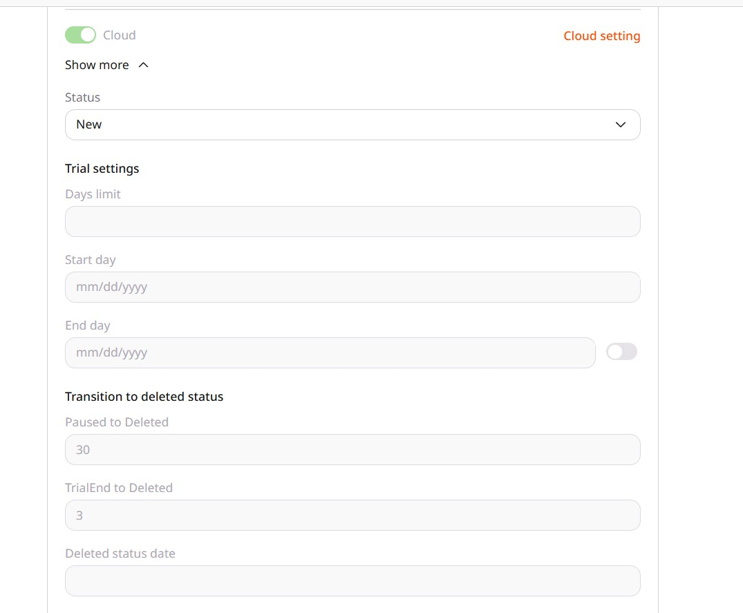 Cloud on the Products page