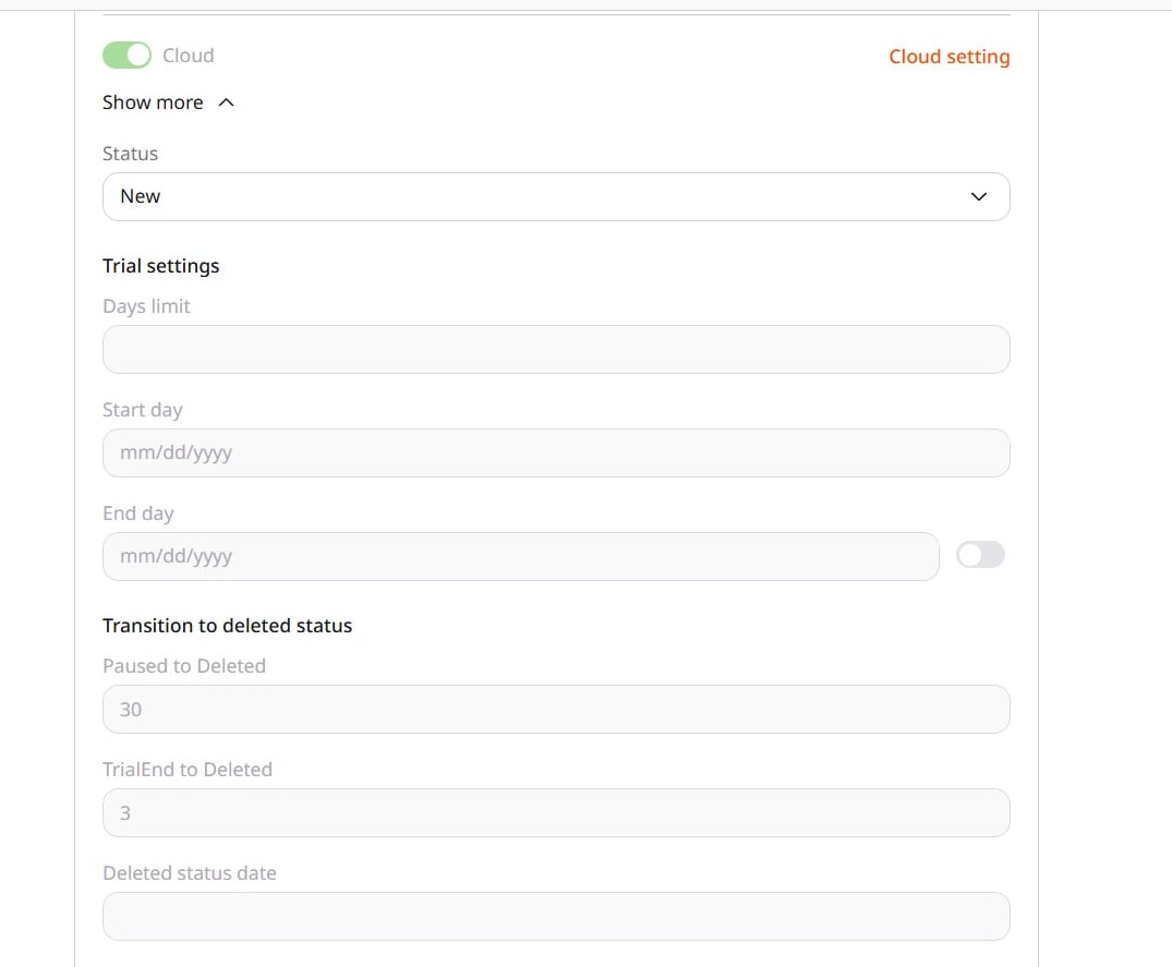 Cloud on the Products page