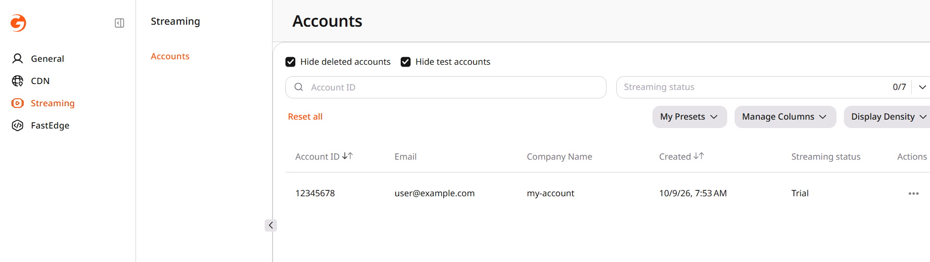 Accounts in Streaming