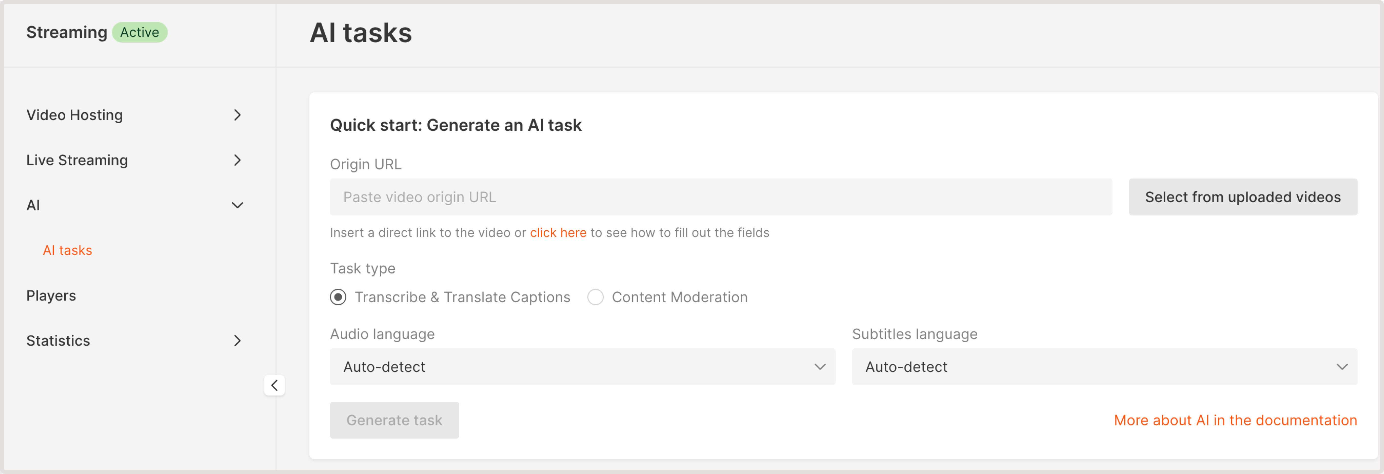 AI tasks page