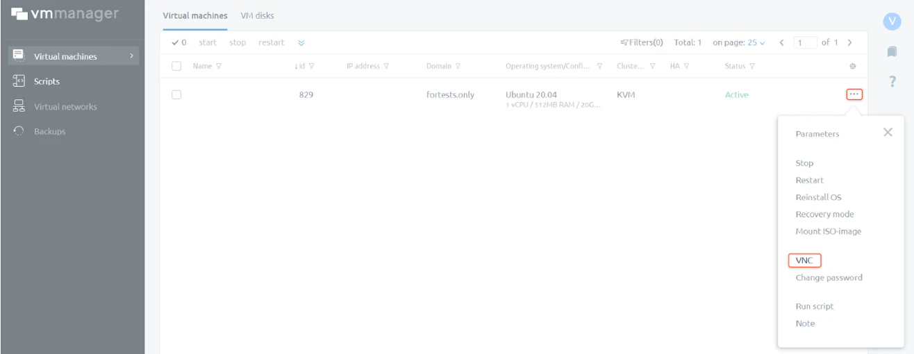 VNC option in VMmanager 6