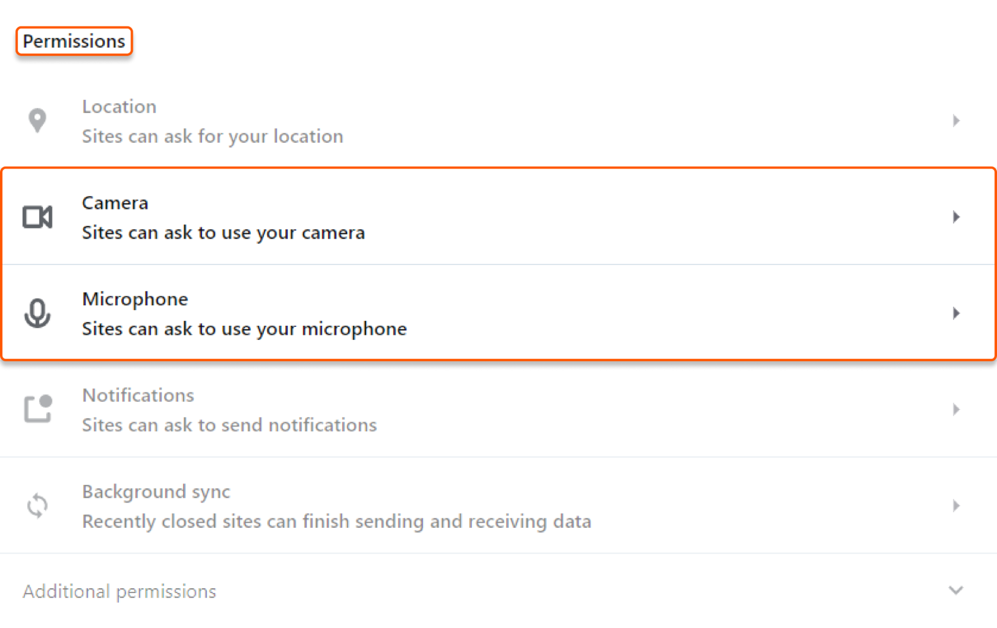 Permissions section