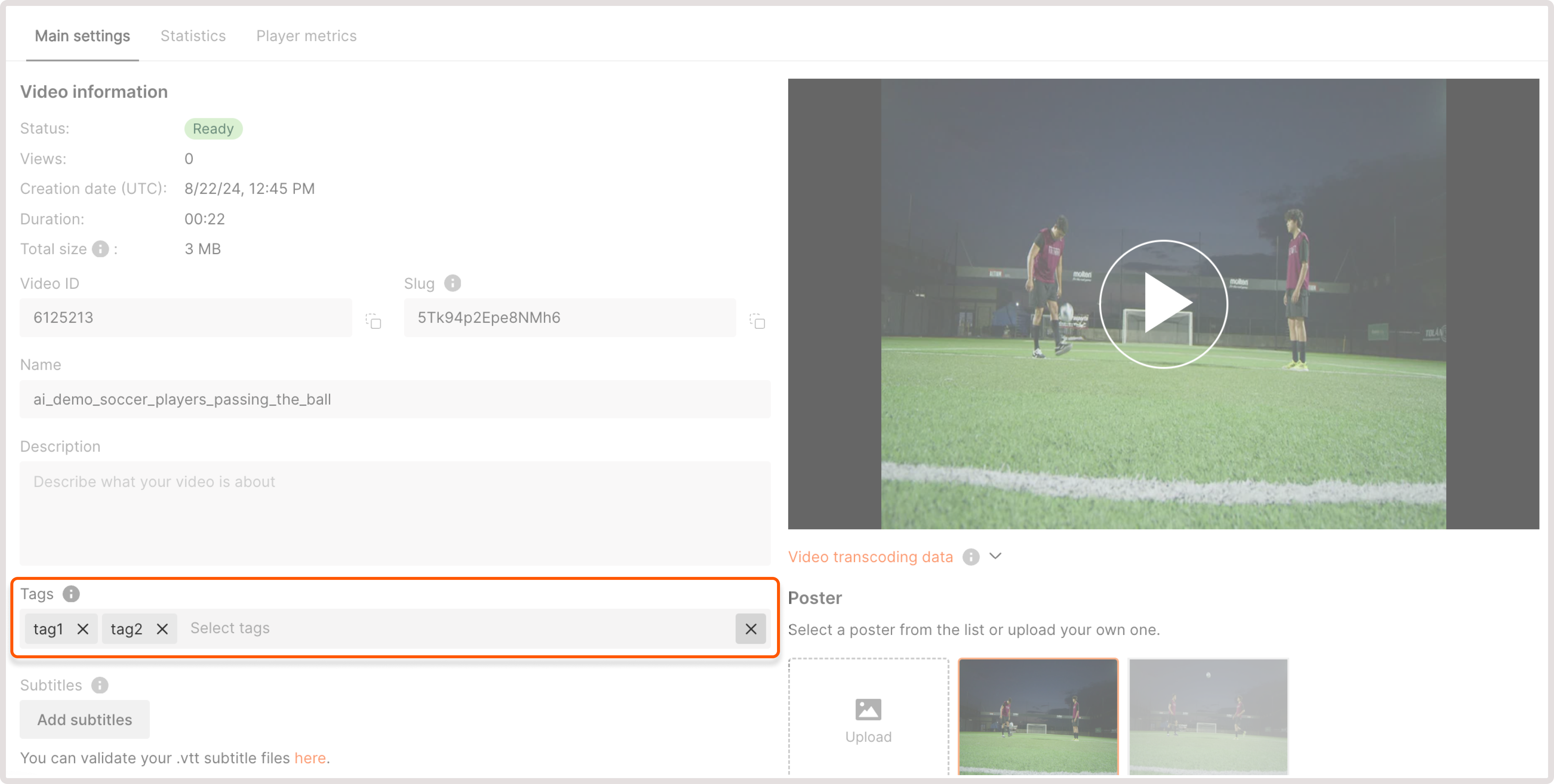 Add a tag to a video