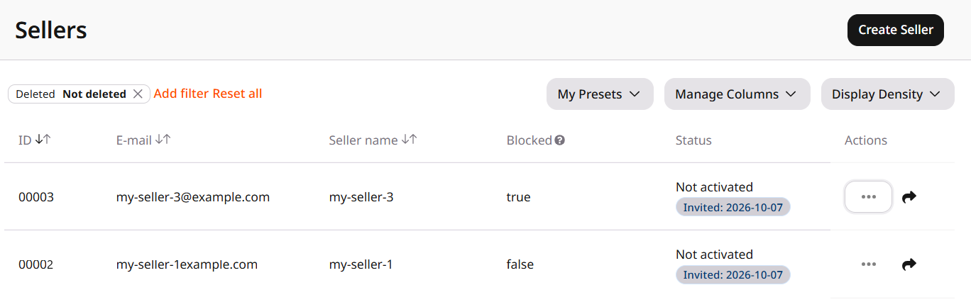 Sellers list with Blocked true for one seller and false for another