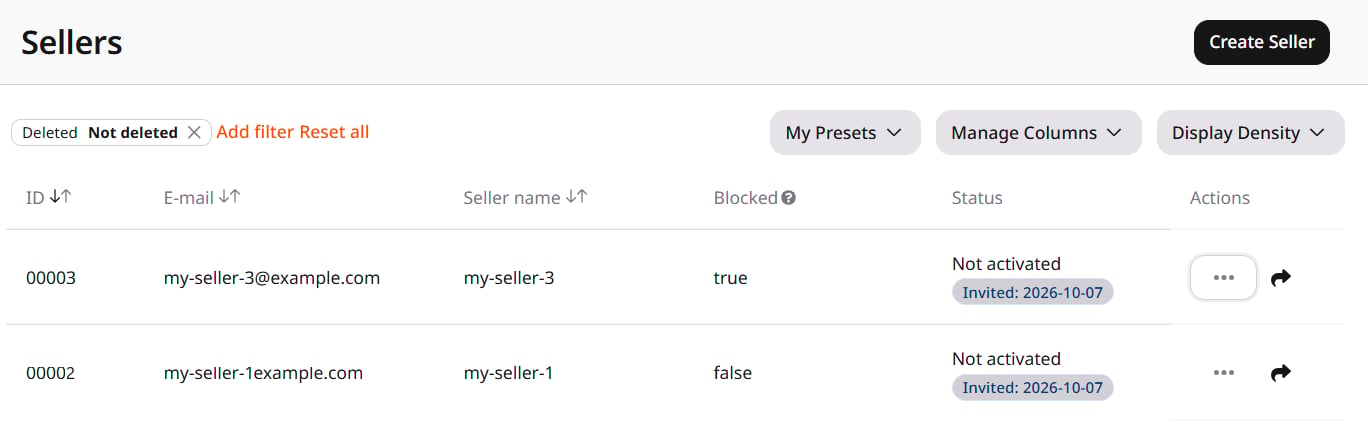 Sellers list with Blocked true for one seller and false for another