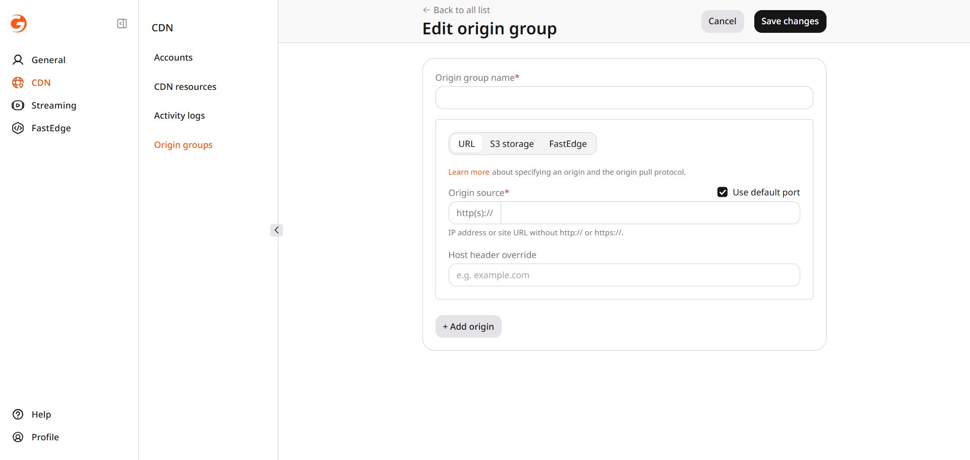 Edit origin group