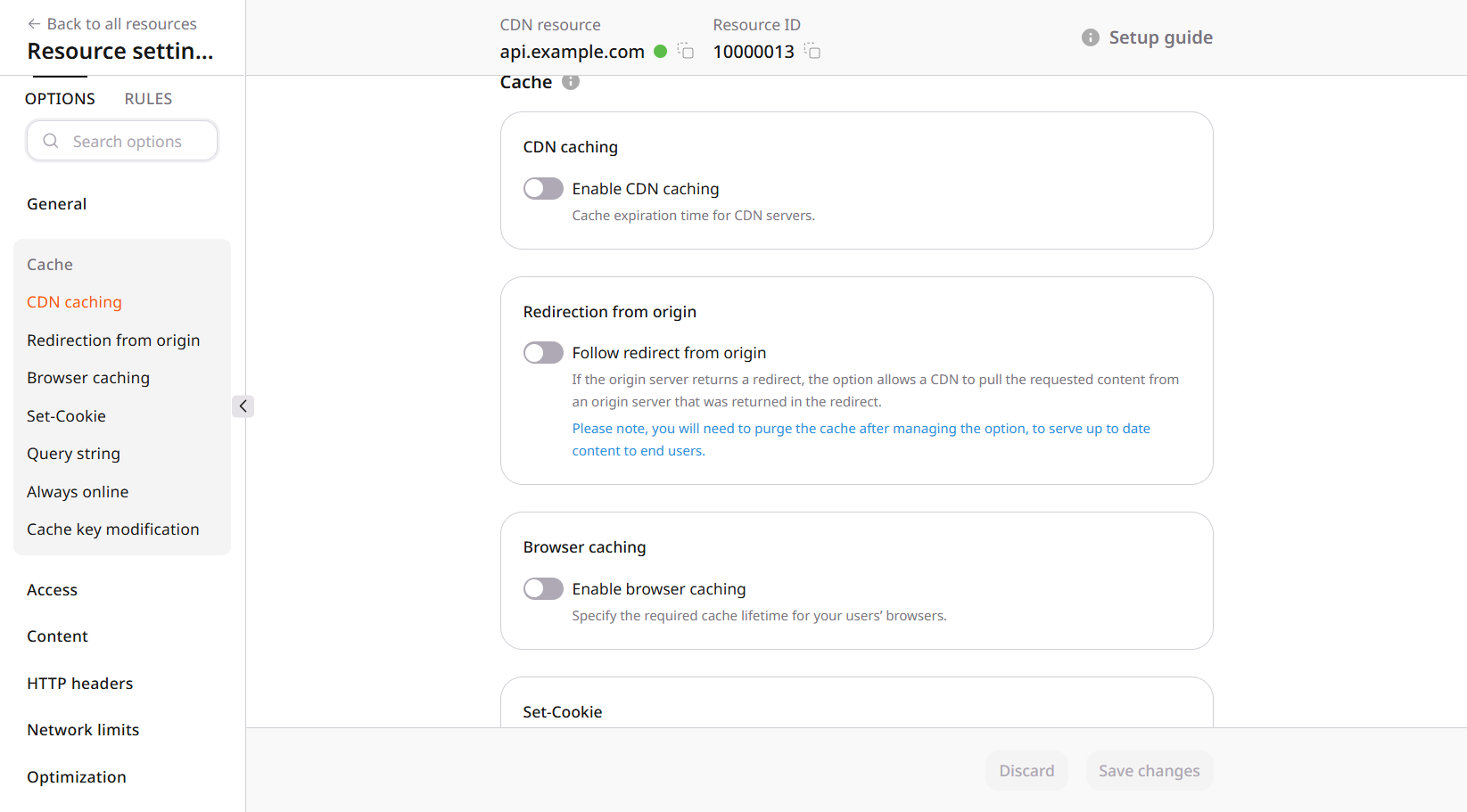 CDN caching, redirection from origin, and browser caching